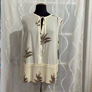 Worthington Sleeveless Beige Blouse With Palm Trees, Size XL